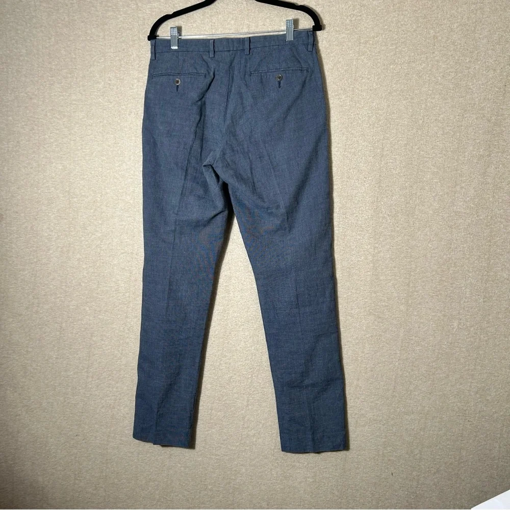 J Crew Bowery Slim Pants Mens Actual Size 30x30 Blue Linen Blend‎ Dress Slacks